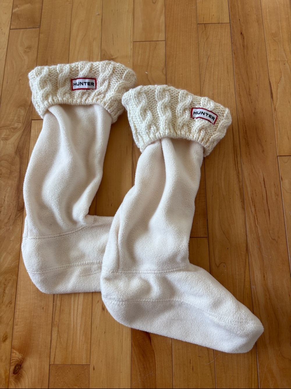 HUNTER Tall Cream Fleece Boot Socks with Knit Cuffs